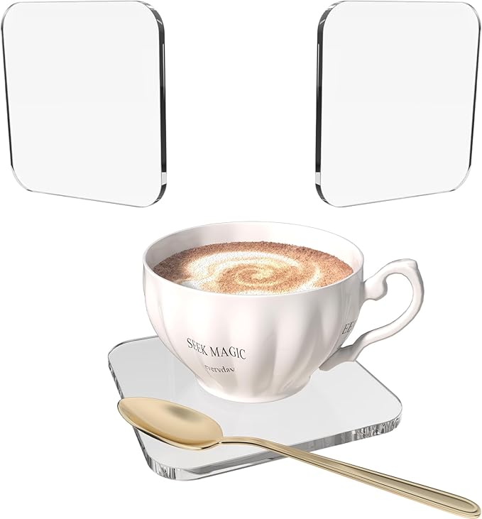 2 PCS Acrylic Coasters Decorative Plates, Bar Drink Coaster, Drink Coaster for Coffee Table, Clear Coaster for Home Office Desk, Accessory for Desktop Protection, Square-Shaped