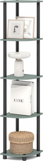 Furinno Turn-N-Tube Corner Shelf, 5-Tier Corner Bookshelf, Open Storage Shelves, for Organization and Storage, Living Room, Home Office, Garage, Bedroom, Sage Green