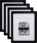 Egofine 8x10 Picture Frames Set of 4, Made of Solid Wood Covered by Plexiglass 4x6 and 5x7 with Mat or 8x10 without Mat, for Table Top Display and Wall Mounting Photo Frame Black