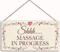 Wood Sign Wall Art Poster Coffee bar Bar Sign Home Decor,Shhh…. Massage in Progress - Hanging Privacy Quiet Please Salon Sign,12" X 6" inches (WD016)