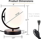 Modern Globe Table Lamp - 7.1" Opal Glass Shade, Black Metal Base - Mid Century Small Lamp for Bedroom Nightstand, Office Desk - Plug-in with 5.9FT Cord & On/Off Switch-Decorative Bedside Table Light