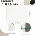Scalloped White Felt Bulletin Board 36x24 Inches - Self-Adhesive Foldable, with 30 Pushpins, Cork Board Alternative - Decorative Pin Board for Wall, Home, Office & School