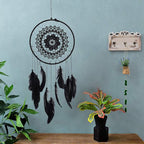 Dream Catcher, Wall Mounted Dream Catcher Feathered Dream Catcher Handmade Dream Catcher Black Boho Bedroom Dream Catcher