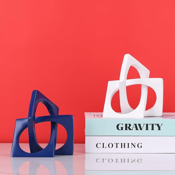 Modern Geometric Sculpture Navy Blue Knot Statue Decor, Home Blue Bookcase Centerpiece jax Decorative, Geometric Tabletop Sculpture and Figurines, For Navy Home Decor Accent, Cube Decorative Ornaments