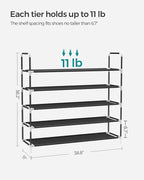 SONGMICS 5-Tier Shoe Rack, Shoe Storage for Hallway Closet, Slim and Space-Saving, Metal Frame, Non-Woven Fabric Shelves, Black ULSH55H