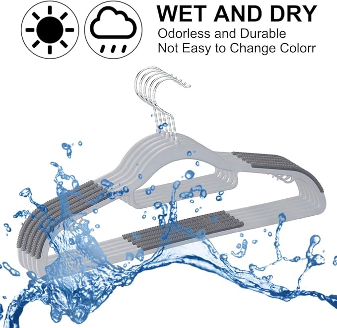 Coat Hangers, Pack of 50 Plastic Clothes Hangers, Space-Saving,Super Non-Slip,11lb Weight Capacity (Grey)