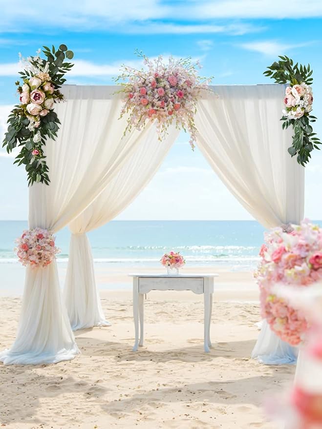 2 Pcs Wedding Arch Flowers Kit, Artificial Peony Flower Swag Backdrop Floral Garland Centerpieces, Champagne Peony Floral Swags Silk Hanging Peony Garland with Green Leaves Decor for Home(Pink)