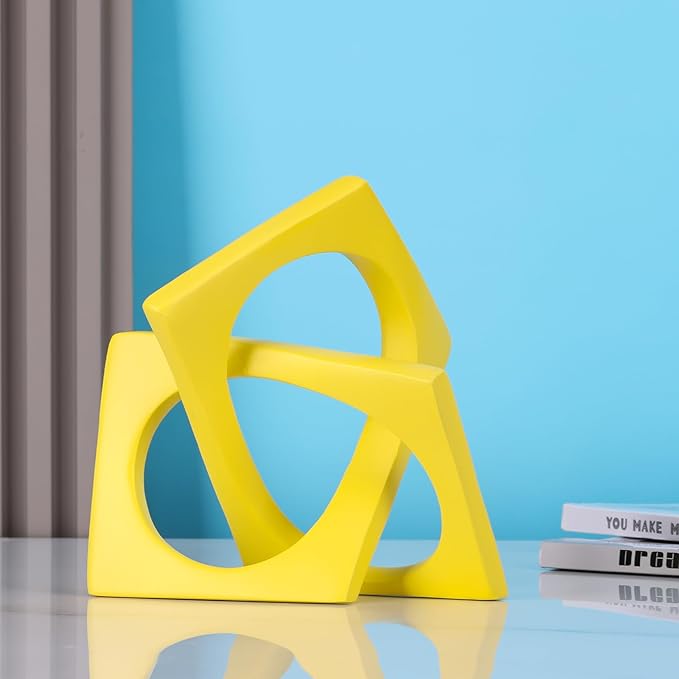 Jax Geometric Yellow Knot Statue Decor, Home Bookcase Centerpiece and Tabletop Sculpture, For Home Decor Accent Cube Ornaments