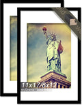 100% Solid Wood 11x17 Picture Frame Set of 2, Black Frame Display Photo 8 x 12 with Mat or 11 x 17 without Mat, 11by17 HQ Matte Black Frame for Wall - 2 Pack/Black/11 x17