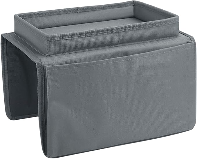 5 Pockets TV Remote Control Holder Couch Sofa Tray Armrest Organiser Oxford Chair Couch Caddy Sofa Armrest Bag Bedside Storage Hanging Organiser for Magazine Books Snack Mobile DVD Cellphone (Grey-a)