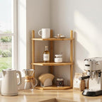3-Tier Expandable Bamboo Corner Shelf - Dish/Plate Organizer for Cabinet, Kitchen Counter Shelf & Small Kitchen Shelf, Adjustable (Natural, 2-Pc 6.70" H)