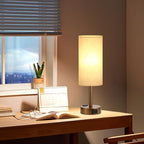 Fenmzee Brown Bedside Table Lamp for Bedroom - 3 Way Dimmable Touch Lamp USB C Charging Ports and AC Outlet, Small Lamp Round Flaxen Cream Fabric Shade for Living Room, Desk, LED Bulb Included