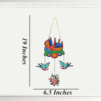 Decorative Bird Mobile Wall Hanging, Colorful Swallow Design with Flowers, Traditional Tattoo Style Art Evil Eye (Bird_Hanging_D_1)
