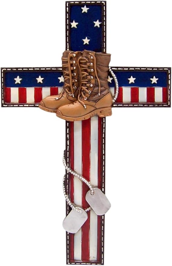 Wowser Patriotic Military Support Cast Resin Wall Cross Decor, 11 3/4 Inch