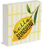 IYEZH Lemon Decor Farmhouse Lemon Wooden Box Sign Rustic Country Hello Sunshine Lemon Box Sign Wood Sign Decor Summer Square Wood Sign Home Kitchen Desk Tabletop Shelf Decor 5 x 5