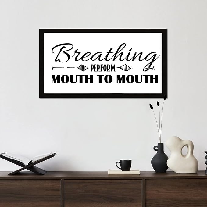 Scripture Verses 12x22in Wooden Wall Plaque with Life Positive Quote Breathing Perform Mouth to Mouth Rustic Chic Style Black Frame Wooden Plaque for Cottage New Home Farmhouse Porch Wall Decor