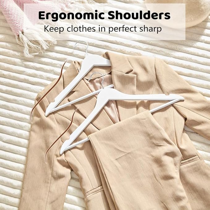 Wooden Hangers 30 Pack, Smooth Wood Hangers with 360° Swivel Hook & Notches, Slim Coat Hanger Wooden for Closet, White