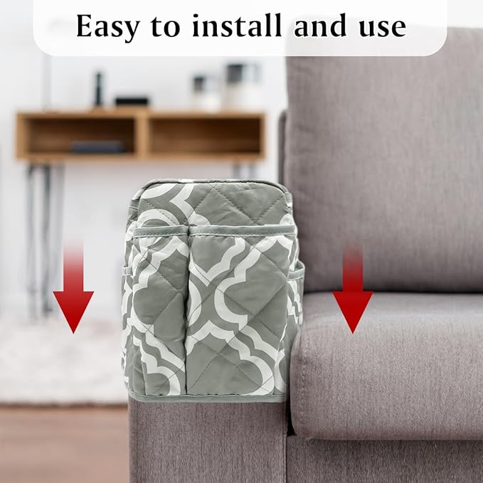 Remote Control Holder, Non Slip Bedside Armchair Caddy, Recliner Arm Caddy Armrest Organizer with 14 Pockets for Cell Phone TV Remote Control Magazines