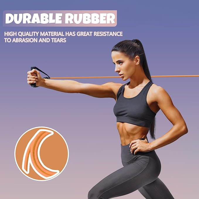 RitFit Single Resistance Exercise Band with Comfortable Handles - Ideal for Physical Therapy, Strength Training, Muscle Toning - Foam Padding Door Anchor and Starter Guide Included