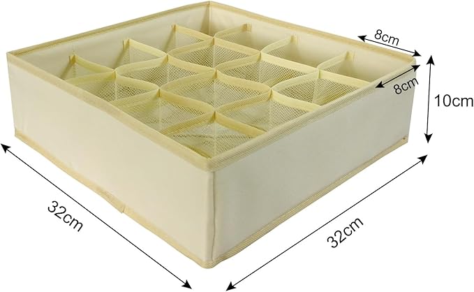 3 Pack Sock and Underwear Drawer Organizer 16 Cell Sock Holders For Closet Organization and Storage Dividers,Foldable(Beige)