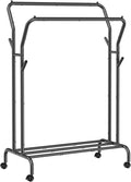 SONGMICS Clothes Rack, Double-Rod Clothing Rack for Hanging Clothes with Wheels, Garment Rack, Metal Frame, 220 lb Max. Total Load, 40.7 Inches Wide, Clothes Storage and Display, Black UHSR107B01