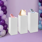 3 PCS Display Pedestal Stand, Metal Display Pedestal Stands Decoration Cube Sculpture Displays Column Square Displays Stands Pillars for Wedding Party Baby Shower Birthday (White, 3PCS)