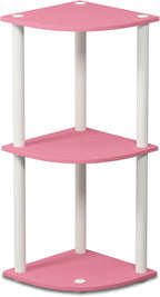 Furinno TURN-N-TUBE Corner Shelf, 3-Tier Corner Bookshelf, Display Storage Shelves with Open Shelves, for Organization and Storage, Living Room, Home Office, Garage, Pink