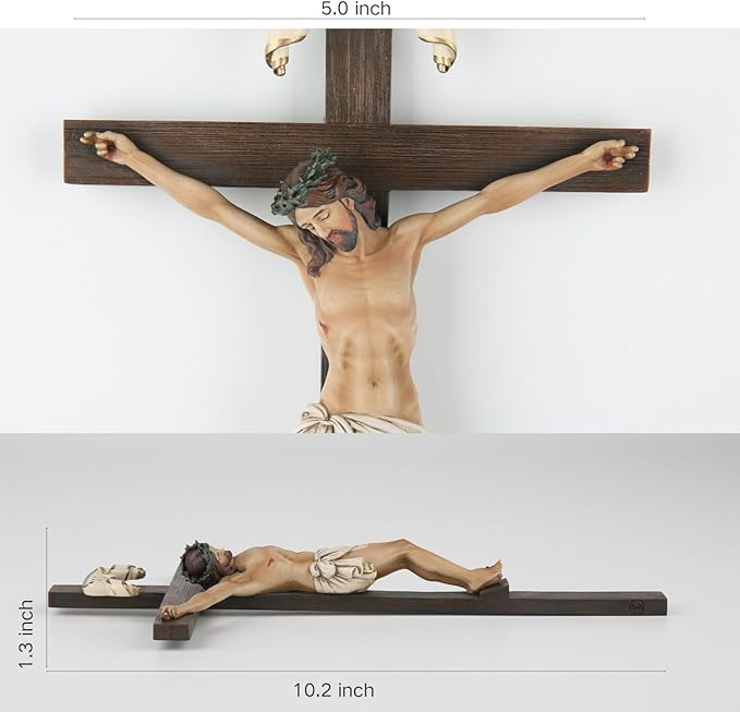 BC Catholic Crucifix Wall Cross, 10" H Jesus Christ Cross for Wall, Catholic art of Home Altar, Crucifijos Catolicos, Religious Gift for Dad, Handpainted Renaissance Sculpture by Buildclassic