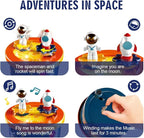 Moon Landing Music Box with Astronaut & Rocket Figures – Wind-Up Musical Space Toy Plays “Fly Me to the Moon” – Spinning Cake Topper Decoration – 4+ Minute Playtime – Birthday Gift for Kids & Adults