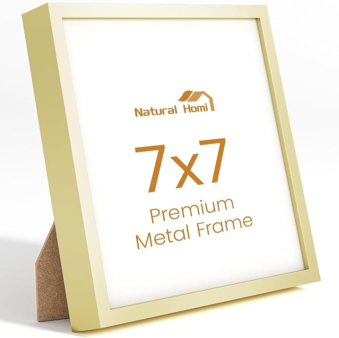 7x7 Aluminum Metal Picture Frame,Tempered Glass Gold Photo Frame 7x7 for Family Photo,Posters,Art,Document to Wall Mount Horizontally or Vertically