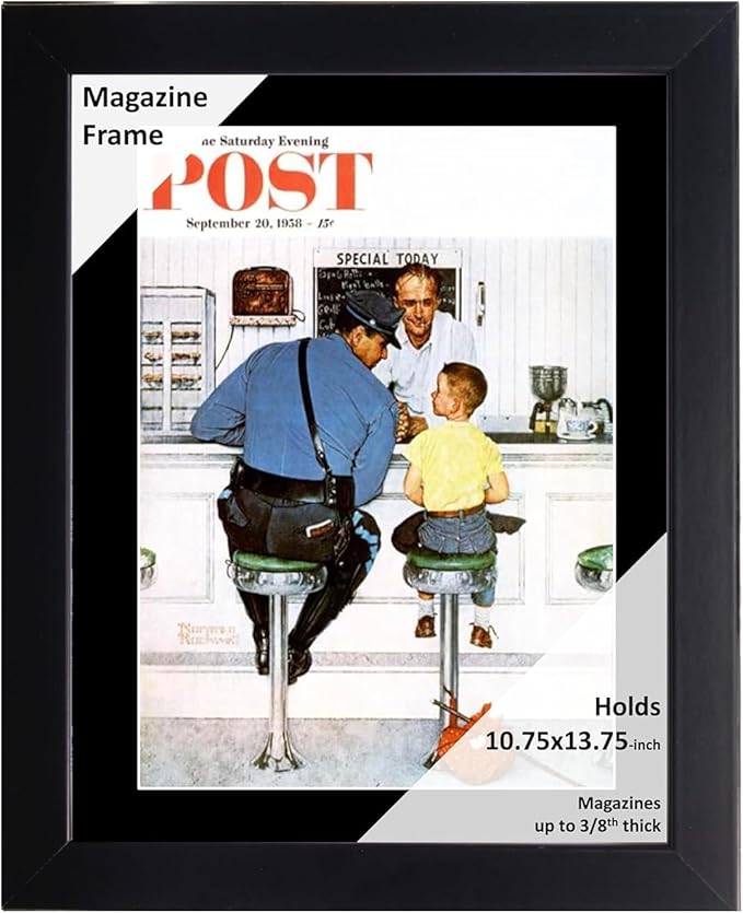 Creative Picture Frames 10.75 x 13.75 Magazine Frame with Full-Strength Glass, Holds Up To A 1/4" Thick Media with Installed Hangers for Easy Mounting, 12x15 Black Frame with Black Mat