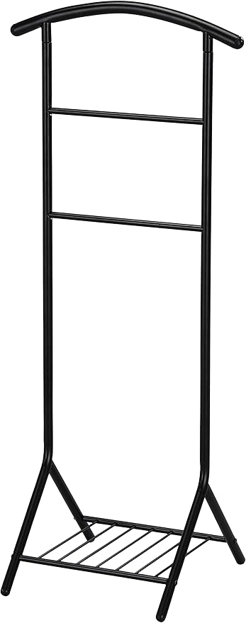 Kings Brand Furniture - Amos Black Metal Wardrobe Suit Valet Stand Organizer, Clothes Rack, Contour Hanger, Trouser Shoe Rack