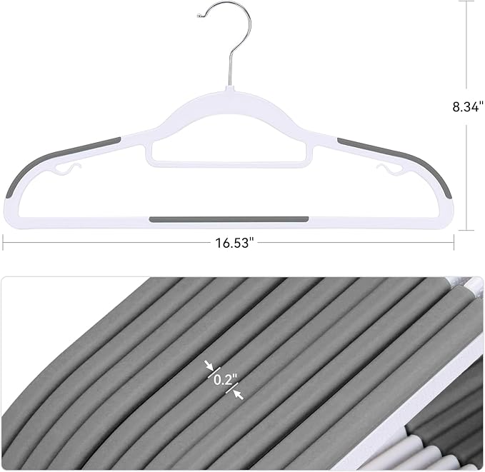 Coat Hangers 30 Pack, Plastic Clothes Hangers Non Slip with Rubber Grip, Heavy Duty Hanger with 360° Swivel Metal Hook, Ultra Thin Hangers Space Saving for Closet Organizer, White and Dark Gray