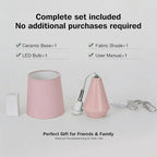 Small Bedside Table Lamp for Bedroom - Reading Desk Lamp with 3 Color Temperatures，15.5" Nightstand Ceramic Lamp with Fabric Shade for Kids Room,Living Room,Dorm,Home Office (Pink)