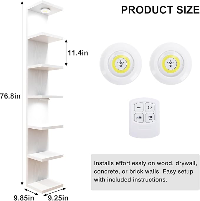 Fixwal Wall Decor 7 Tier Wall Shelf Unit Floating Shelves with LED Lights Lack Shelf for Home Organizer Display White