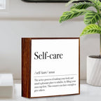 Self Care Definition Spa Decor for Spa room. Inspirational Wooden Box Sign Mental Health Rustic Office Desk Decorations Wood Plaque Home Shelf Table Decor Self Care Must Haves.