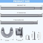 Closet Rods for Hanging Clothes, 17 to 39 Inches No-Cut Stepless Adjustable Closet Rod, 1.3 Inches Expandable Metal Heavy Duty Closet Hanging Rod for Closet Wardrobe Bathroom Laundry RV, Silver