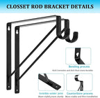 10PCS Heavy Duty Closet Rod Bracket, 11 x 11 Inch Closet Shelf Brackets,Supports 300 lbs,Wall Mount Closet Rod Supports Bracket Hook with Screws, Closet Rod Holders for Home and Closet Decor(Black)