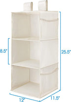 MAX Houser 3-Shelf Hanging Closet Organizers, Collapsible Closet Hanging Shelves for Camper, Nursery Hanging Organizers, Beige, 2-Pack