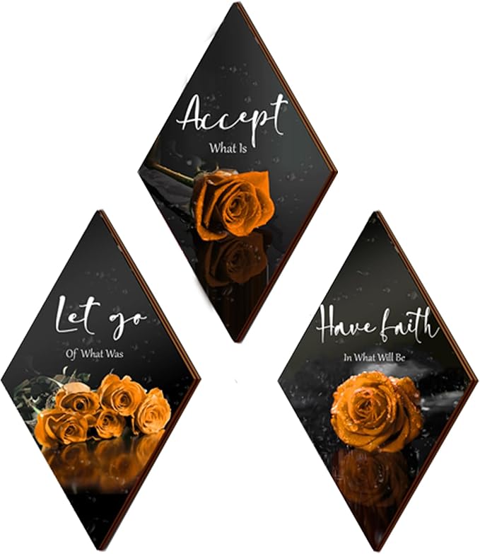 3 Pcs Orange Rose Bathroom Wall Decor Orange Decor Flower Wooden Inspirational Wall Art Bedroom Wall Decor with Accept Let Go Have Faith Sign for Bathroom Living Room Bedroom(12 x 7")