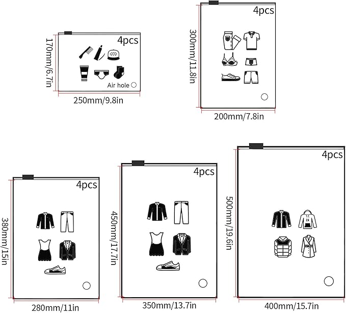 20 Pcs Travel Storage Bags, Clothes Packaging, Reusable Plastic Ziplock, Frosted Waterproof Resealable Clothing Zipper Pouch for Shoes Cosmetics Storage