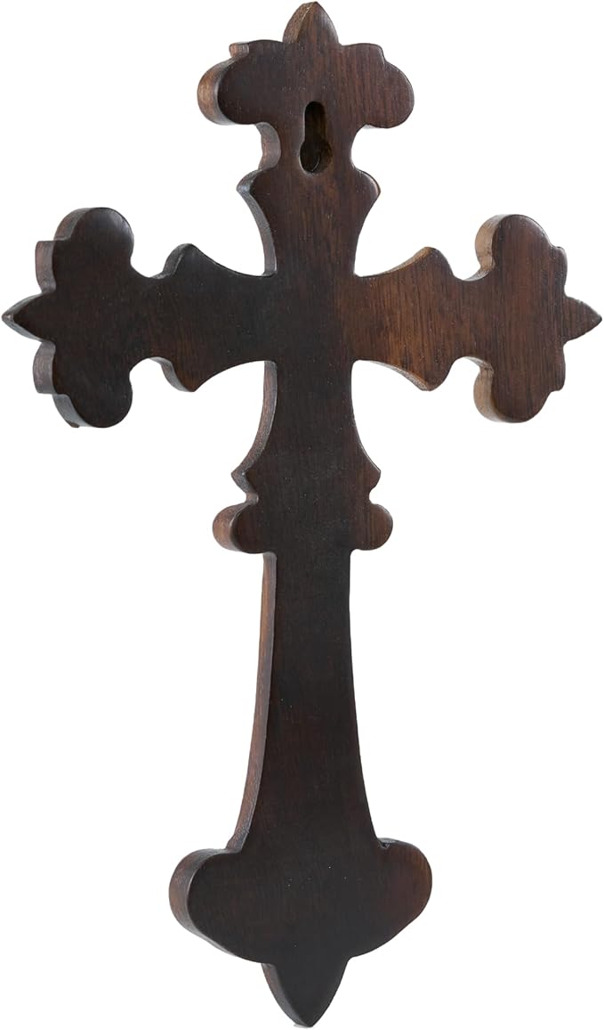 DAICAT - Hand-carved Cross, Wood Cross for Wall 9.8 Inch, Cross Wall Decor for Home, Rustic Crucifix Gift for Mom and Dad, Hand made Mother's Day Gifts for Mom, Wife, Sister, Grandma (No 2)