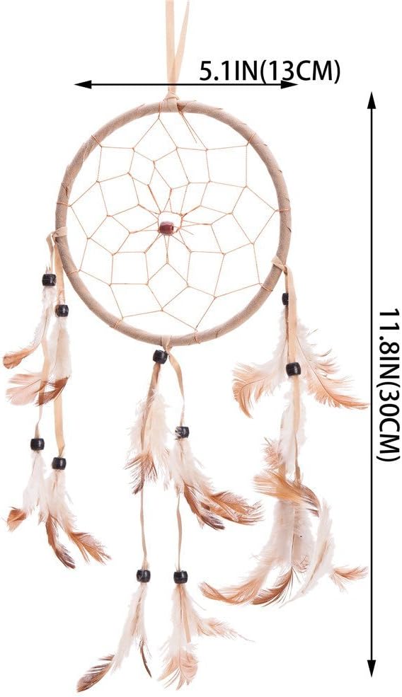 15" Traditional Beige Dream Catcher with Feathers Wall or Car Hanging Ornament Single Circle