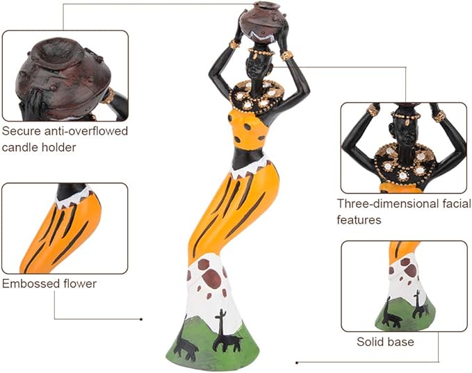 CYYKDA 3PACK Vintage African Statue. Hand Sculpture African American Figurines. Exotic Tribal Lady African Art Piece for Home Decor. Figurines Home Decor. Room Decor for Women-Yellow