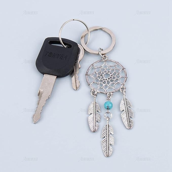 AUEAR, 6 Pack Dream Catcher Keychain Silver Handmade Key Ring for Bag Ornament Accessories DIY Jewelry Crafts