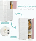 Tangkula Portable Closet Wardrobe, Foldable Clothes Organizer with Cubby Storage, Hanging Rods, Easy Assemble Clothing Storage with Magnet Doors, Folding Bedroom Armoire (10 Cubbies & 2 Rods)