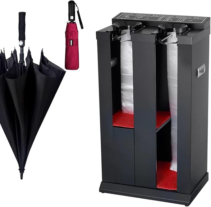 Commercial Metal Umbrella Holder,Umbrella Stand, Double Umbrella Automatic Packing Machine Automatic Wet Umbrella Bag Wrapper, with 200 Bags(Silver)
