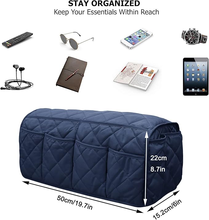 Armchair Caddy, Sofa Armrest Organizer with 14 Pockets, Waterproof Non Slip Recliner Remote Control Holder, Couch Chair Arm Storage for TV Remotes, Phone, iPad, Magazine, Books