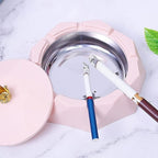 Pink Crown Stainless Steel Ashtray with Lids, Cigarettes Ashtray for Indoor or Outdoor Use, Windproof, Ash Holder for Smokers, Desktop Smoking-Ash Tray for Home, Office Decoration,