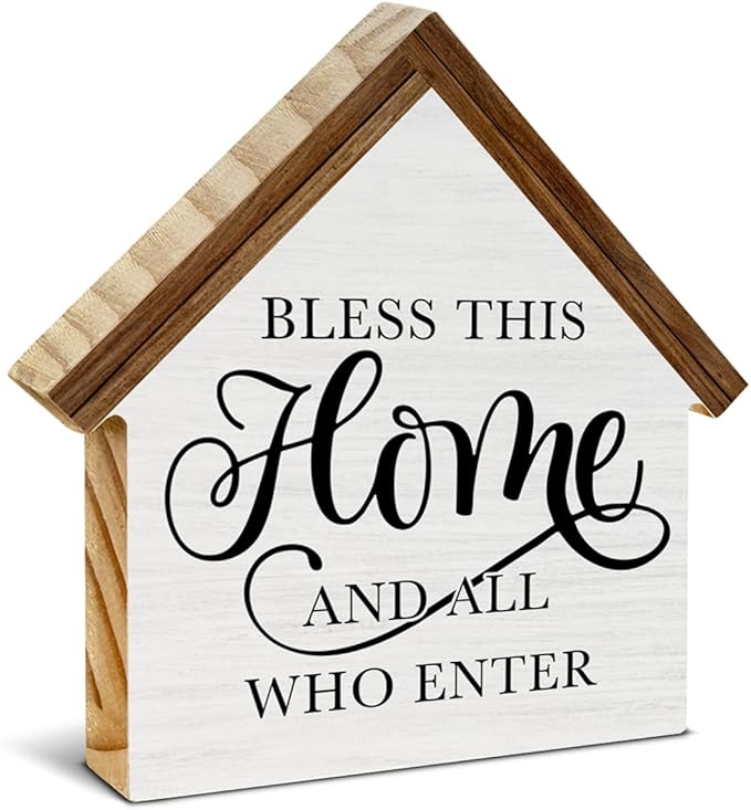 Rustic Home Decor, Bless This Home and All Who Enter House Shaped Wood Family Sign, Farmhouse Living Room Decor